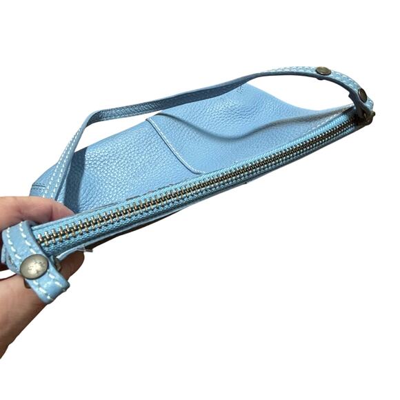 GAP light powder blue leather zipper top handle purse small bag pouch clutch - Picture 4 of 8
